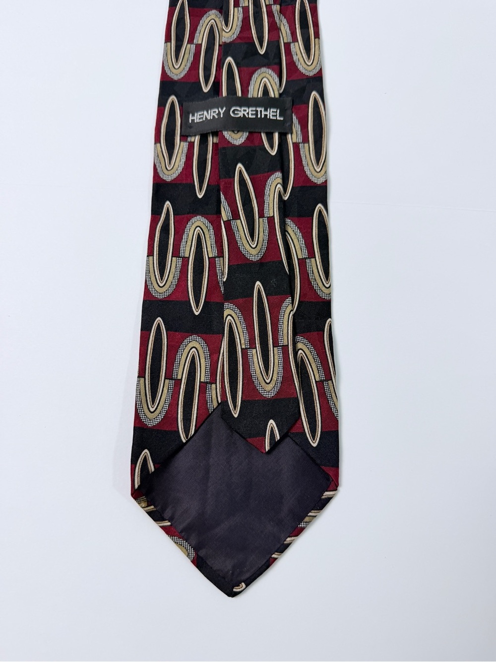 Henry Grethel Men’s Necktie Red Black Geometric Oval Pattern Silk Tie Retro